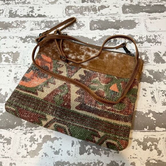 Myra bag | country style crossbody bag leather and canvas - Picture 1 of 9